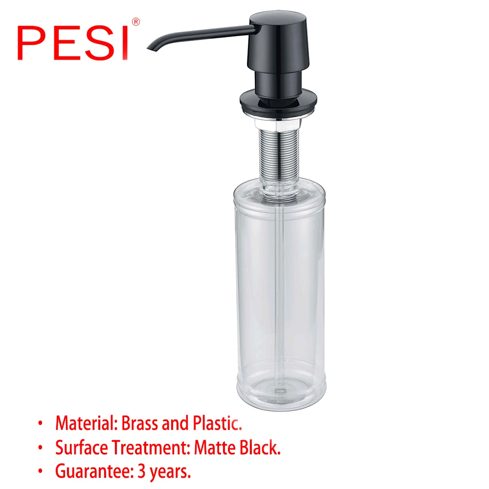 Kitchen Sink Countertop Soap Dispenser Deck Mount Brass and ABS Built in Hand Soap Dispenser Pump Large Capacity 13 OZ Bottle.