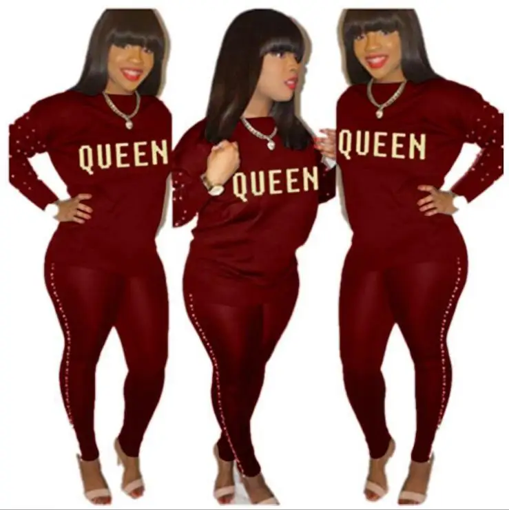 

New fall/winter 2018, hot style sexy club style, Pearl hot stamping, printing, casual two-piece suit