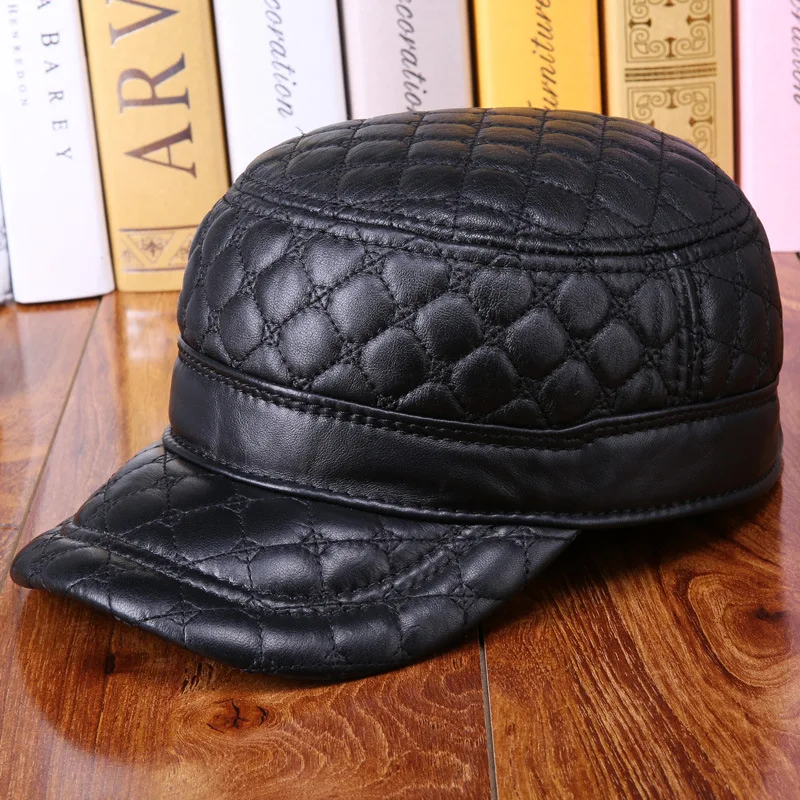 Winter Genuine Leather Hat Male Baseball Caps Men's Golf Dome Hats