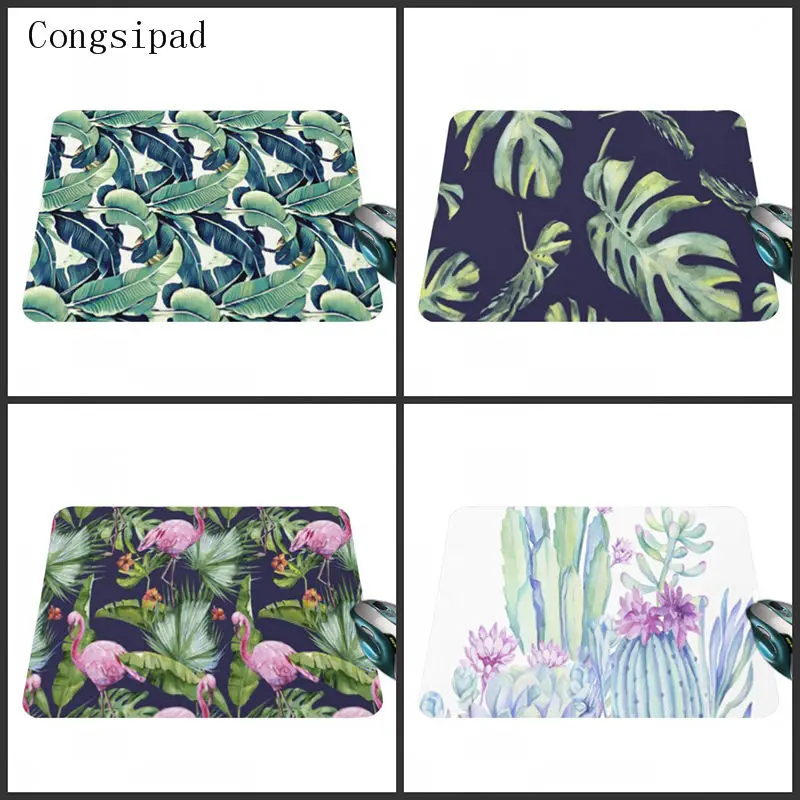 Congsipad selling Hot Print Design Non-slip New Custom Green Leaves and Blooming Cactus Flower Mouse Pad Computer Game Table Mat