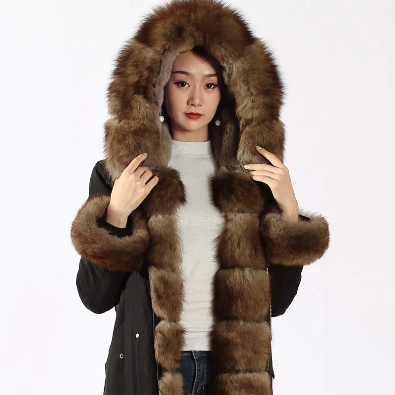 Réel Hiver Long Épaisse Veste Rex Renard Manteau Nouveau Parkas Femmes Noir Lapin Naturel Xinyuxiang Chaud Fourrure De Casual 19n7 Doublure FKuTlcJ31
