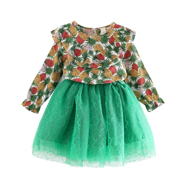 

DFXD Toddler Children Clothing Set 2018 New Autumn Long Sleeve Pineapple Print Lotus Leaf Collar Princess Shirt+Mesh Tutu Skirt