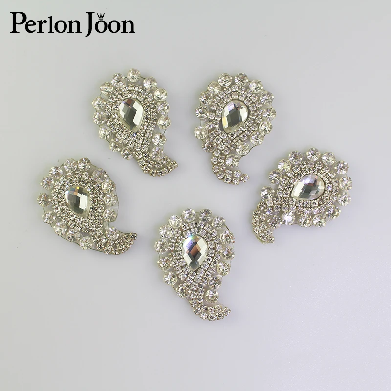

5pcs DIY silver iron on crystal leaf rhinestone patch glass hot fix applique decoration shoes wedding dress accessories TJ 064