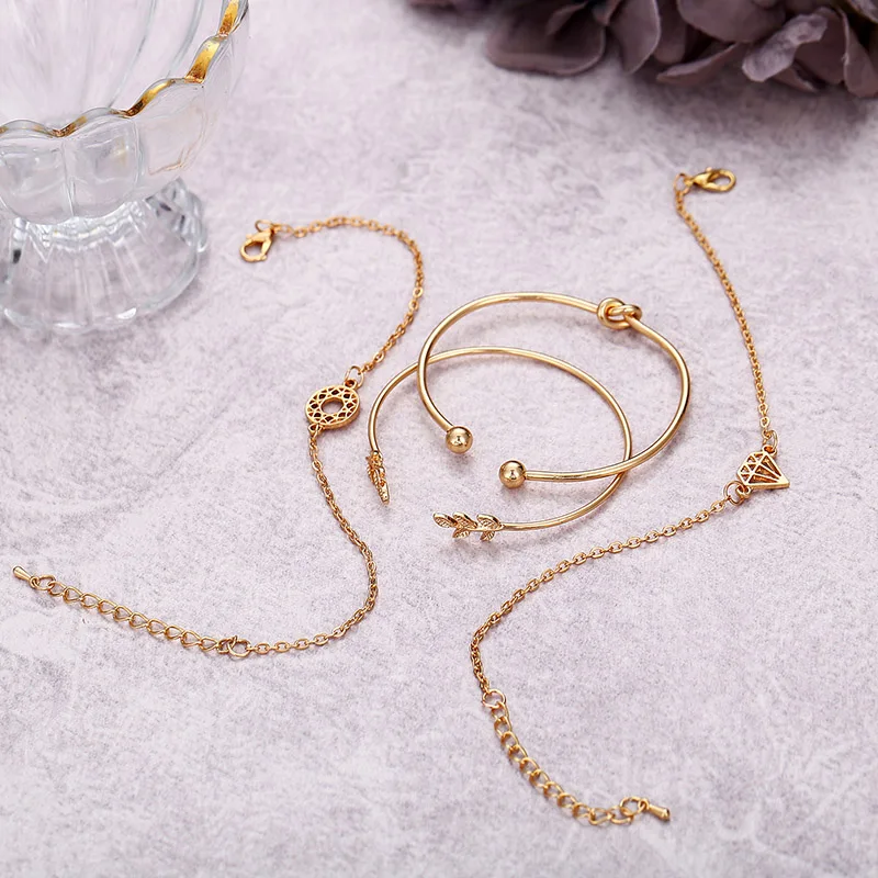 Metal Bracelet Boho Gold Cuff bracelets Set For Women Leaves Knot Charm Delicate Chains Party Wedding Jewelry Accessories