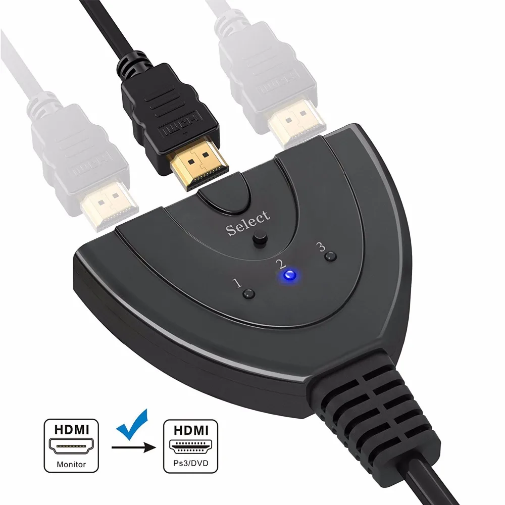 DZLST HDMI Splitter 4K*2K 3 Ports Mini Switcher Cable 1.4b 1080P for DVD HDTV Xbox PS3 PS4 3 in 1 out Port Hub HDMI Switch
