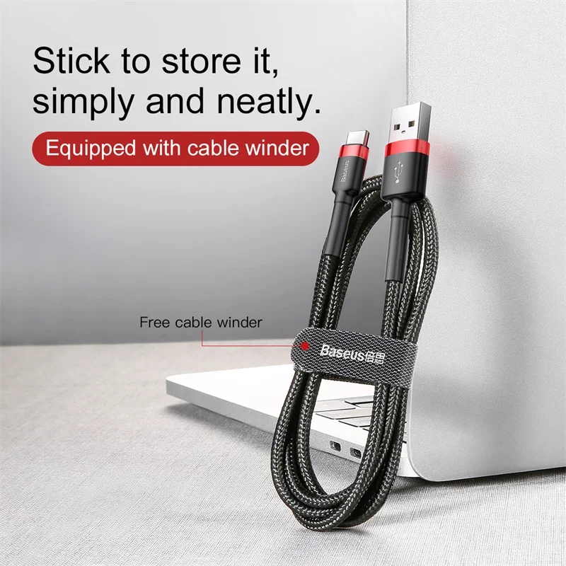 Baseus USB C Cable for Samsung S20 S22 Quick Charge 2.0 for Huawei P50 Xiaomi Mi 8 USB-C Charger Wire