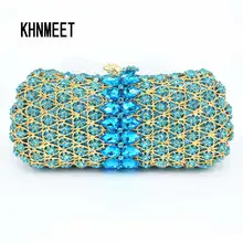 Новейшая роскошная женская вечерняя сумка с кристаллами и стразами, золотой аквамарин, инкрустированный кристалл, вечерние сумки клатч кошелек sc496