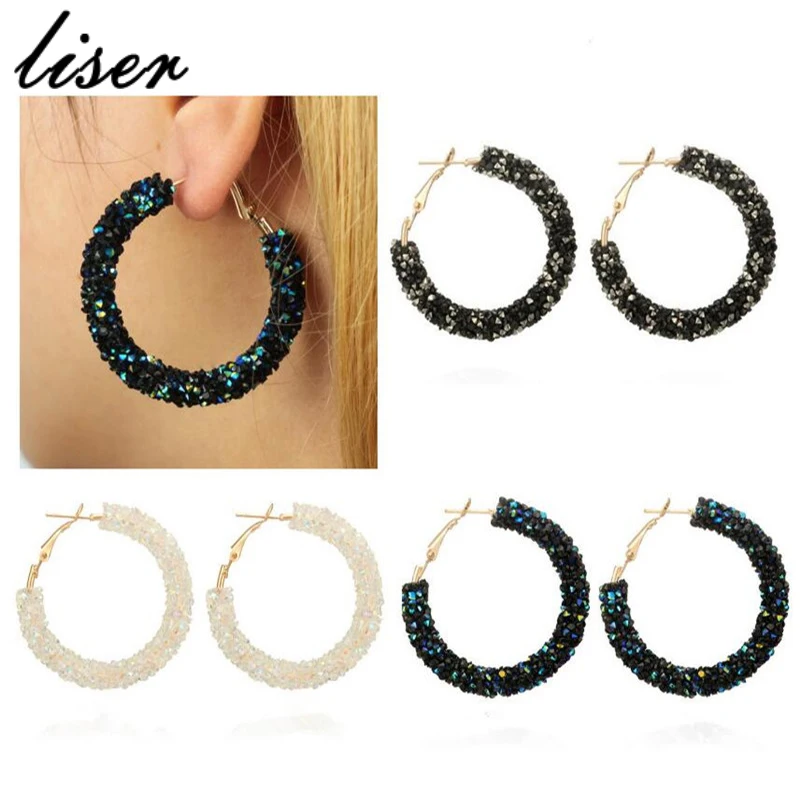 

5 Styles Brand New Design Charm Earrings Geometric Round Shiny Austrian Crystal Rhinestone Big Earring Fashion Jewelry Women