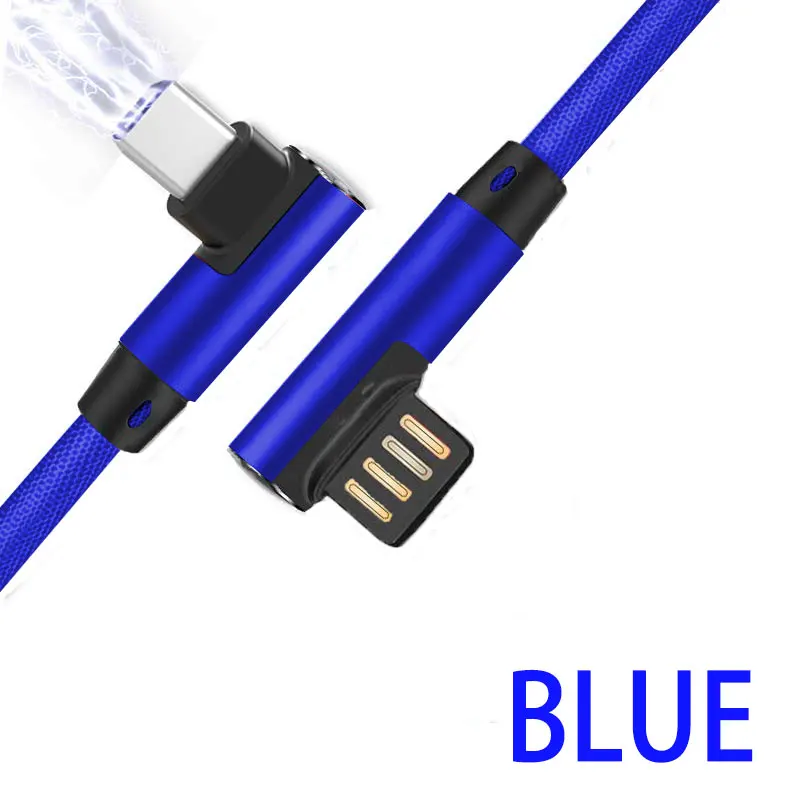 3A usb type C mi cro 90 градусов кабель для samsung Galaxy S10 S9 Plus HuaWei Xiaomi mi 8 6 type C 3 USB C кабель передачи данных для быстрой зарядки - Цвет: For Type C Blue