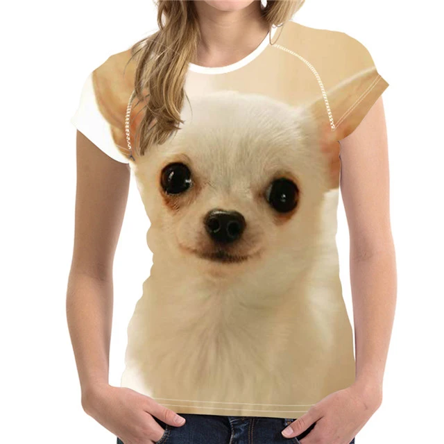 Бесшумный дизайн футболка Женская 3D Чихуахуа печать футболка для подростков Kawaii собака футболка с рисунком для женщин Фитнес Одежда Футболка - Цвет: YQ136BV
