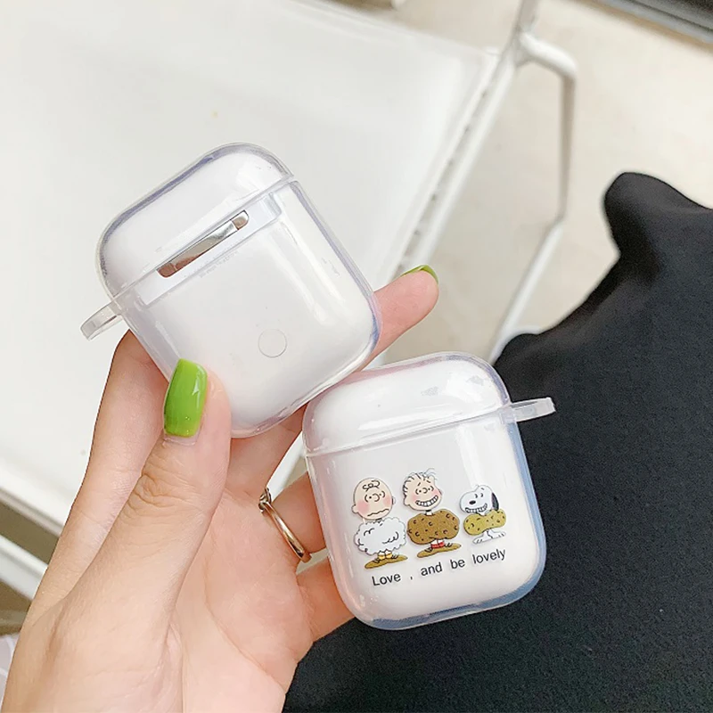 

Cartoon Charlie Brown Peanuts Dog Bluetooth Wireless Earphone transparent soft TPU Case For AirPods Headset Box Cute Cover bag