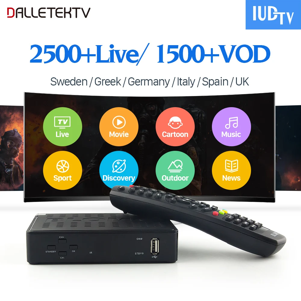 Linux IUDTV Подписка Box Blomc-1 Европа H.265 Албании шведская IPTV приставка Турции IPTV 1 год Поддержка Сталкер Xtreamcodes порталы