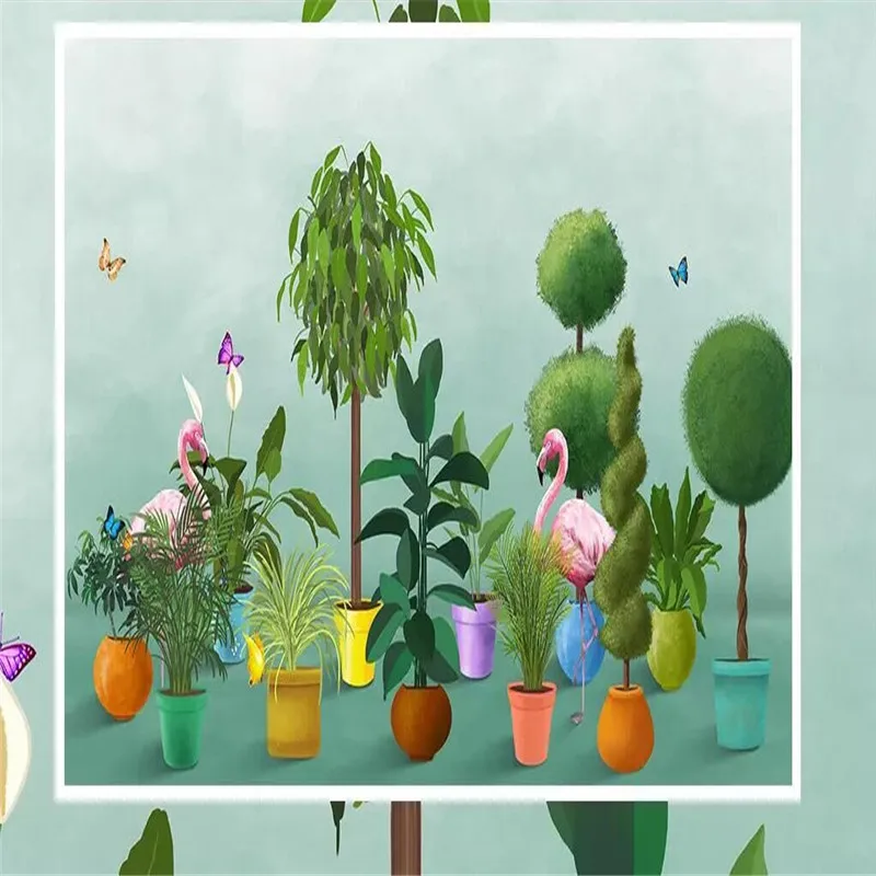 Nordic hand-painted plant flamingo garden background high-grade wall cloth manufacturers wholesale wallpaper mural photo wall Nordic hand-painted plant flamingo garden background high-grade wall cloth manufacturers wholesale wallpaper mural photo wall