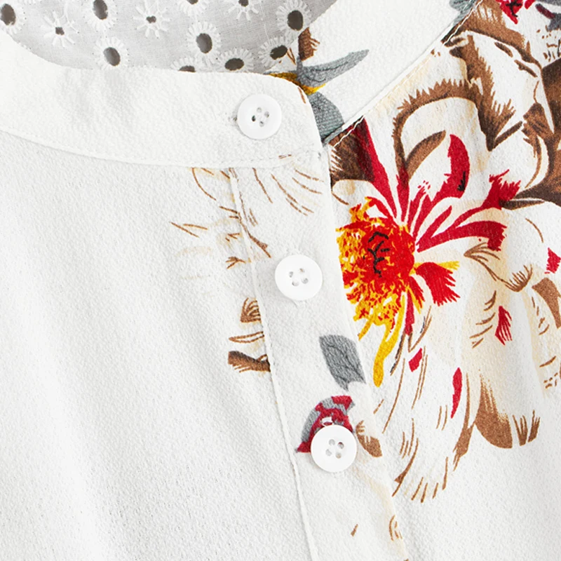 Sheinside Повседневная шифоновая блузка с цветочным принтом для женщин летние блузки с рукавами-лепестками женские вышитые топы на пуговицах