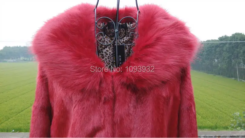 Тонкий х длиной зимняя куртка женщины искусственного меха норки пальто большой лисий мех воротника / капюшоном Большой размер XXL XXXL 4XL пальто красный, черный мех норки шуба длинная