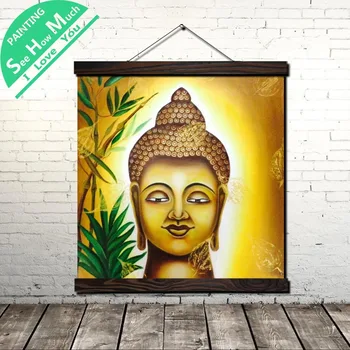 

Golden Leaves Buddha Scroll Painting Canvas Vintage Poster and Prints Wall Art Picture Living Room Bedroom Farmhouse Decoration