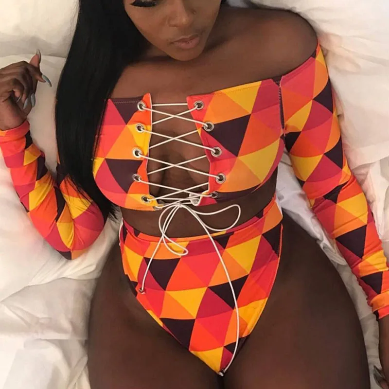 2019 Sexy Thong Swimsuit African Swimwear Print Bandage Plus Size Women Tankini Long Sleeve Bikini Set High Waist Bathing Suit 2019 Sexy Thong Swimsuit African Swimwear Print Bandage Plus Size Women Tankini Long Sleeve Bikini Set High Waist Bathing Suit