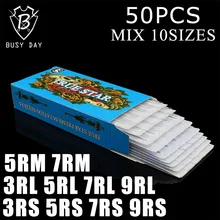 50 шт Смешанные Ассорти стерильные одноразовые для татуировок иглы 3RL 5RL 7RL 9RL 3RS 5RS 7RS 9RS 5RM 7RM иглы de tatuajeFree