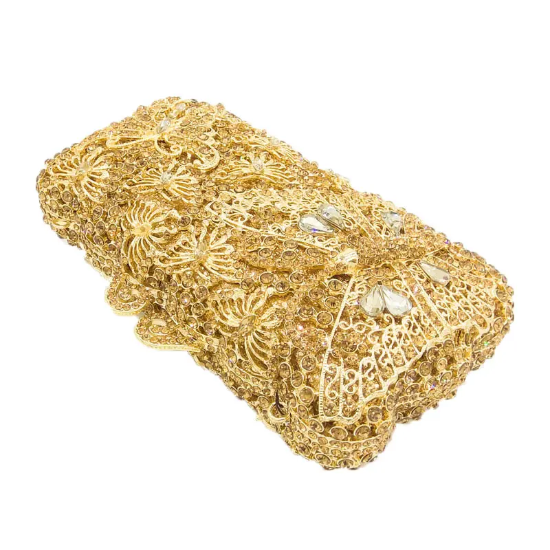 Boutique De FGG золото бриллиант бабочка Minaudiere Для женщин расшитая кристаллами Сумочка