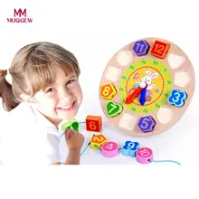 Детские Мультяшные животные Обучающие Детские игрушки головоломки детские игрушки для детей деревянные бисером цифровые часы мультяшные животные