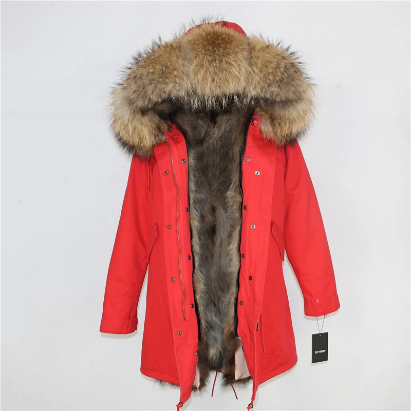 Бренд, зимняя женская куртка, пальто из натурального меха, длинная парка, воротник из натурального меха енота, подкладка из натурального Лисьего меха, съемная уличная одежда, новинка - Цвет: red natural D
