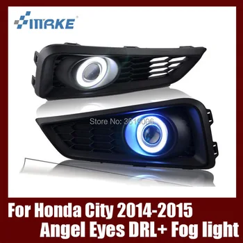 

Fog Lamp Assembly LED Day Light COB Angel Eyes Foglight Daytime Running Light Lens Bumper Complete Set For Honda City 2014-2015