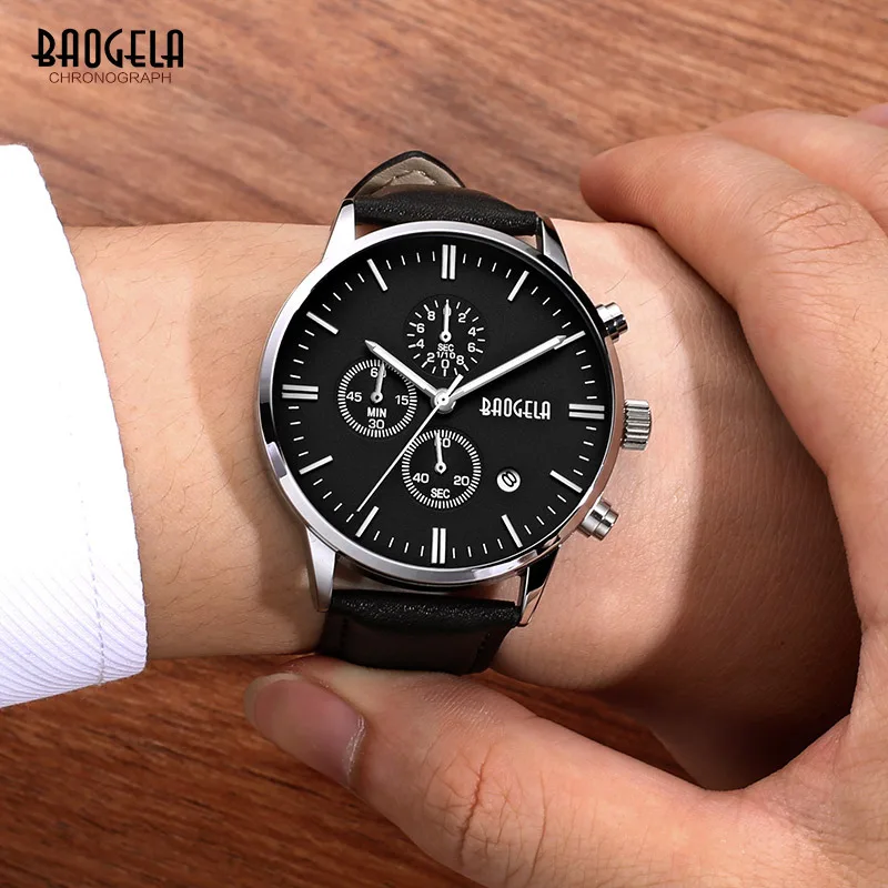 

BAOGELA Top Brand Luxury Men's Watch Waterproof Chronograph Watch Men Watch Leather Strap Mens Watches Clock relojes para hombre