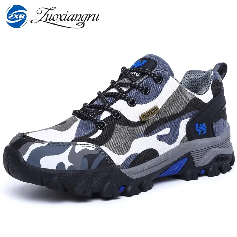 

New Arrival Men Rubber Lace-up Genuine Leather Rubber Cotton Fabric Hiking Shoes Sneakers