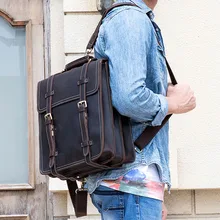 Мужской рюкзак из натуральной кожи, 14 дюймов, сумка для ноутбука, Crazy horse, кожаная деловая сумка-тоут, 2 использования, коровья кожа, рюкзак, сумка для выходных