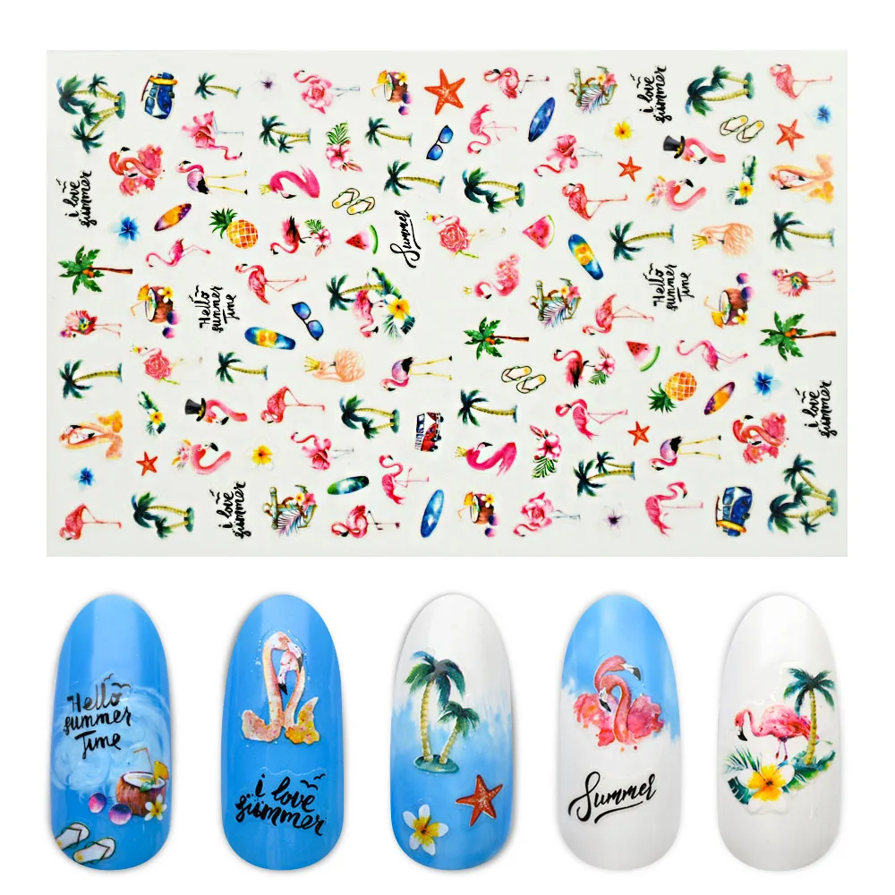 1 лист, стикеры 3D на ногти Nail Art, наклейки с русскими буквами, летние фламинго, наклейки, слайдер, сделай сам, украшения для ногтей ZJT4030