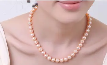 

elegant 9-10mmround natural south sea gold pink pearl necklace 18inch