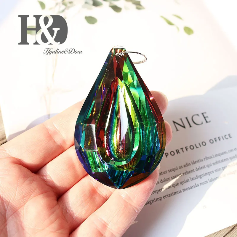 H&D 76mm Colorful Crystal Loquat Chandelier Lamp Hanging Ornament Parts,DIY Suncatcher Rainbow Maker Crystal Prisms Pendant