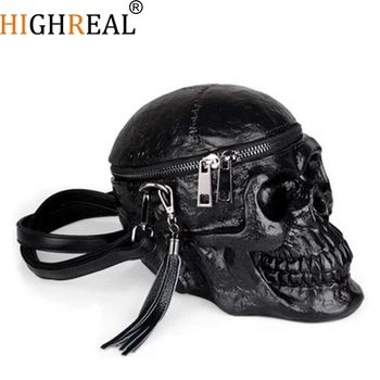 HIGHREAL Originality Women Bag Funny Skeleton Head Black handbad Single Package Fashion Designer Satchel Package Skull Bags 1