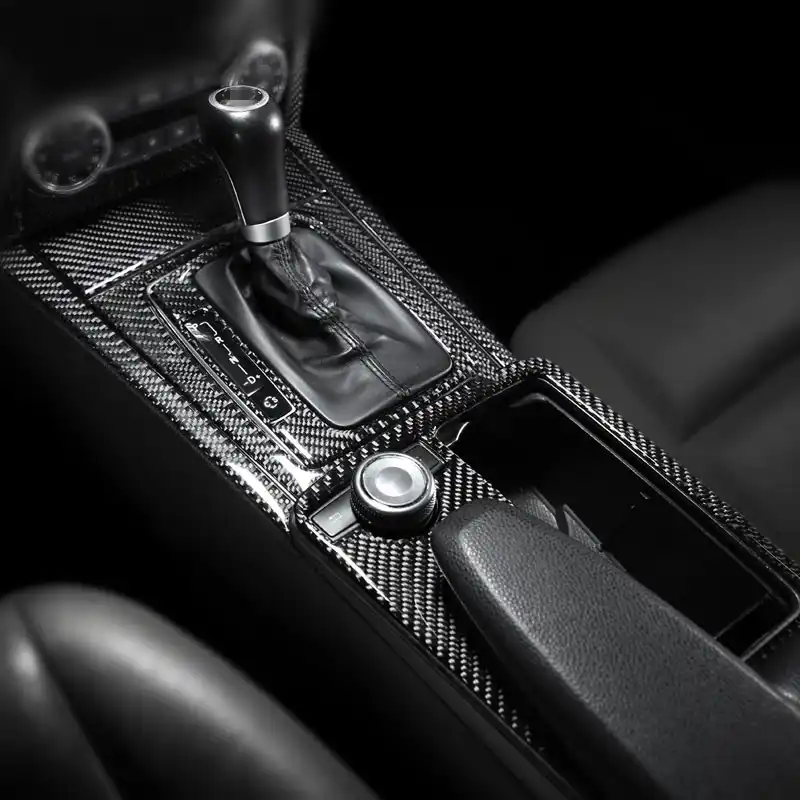 hors Kit Carbon Fiber Center Console Dashboard Gear Box Panel Water Cup Holder Frame Decal Cover Trim for Mercedes Benz C Class C180 C200 C220 C250 W204 2007-2014