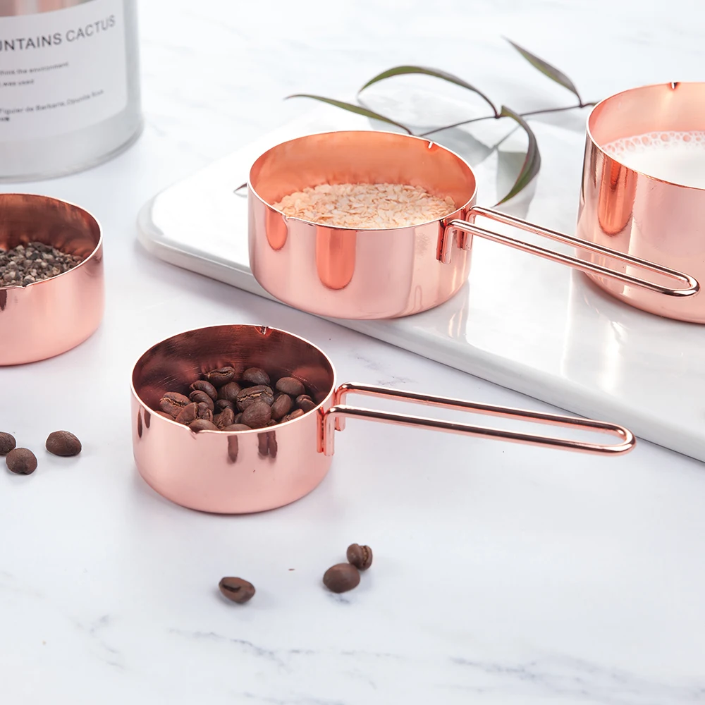 

Rose gold Stainless Steel Measuring Cups and Spoons set of 8 Engraved Measurements,Pouring Spouts & Mirror Polished for Baking