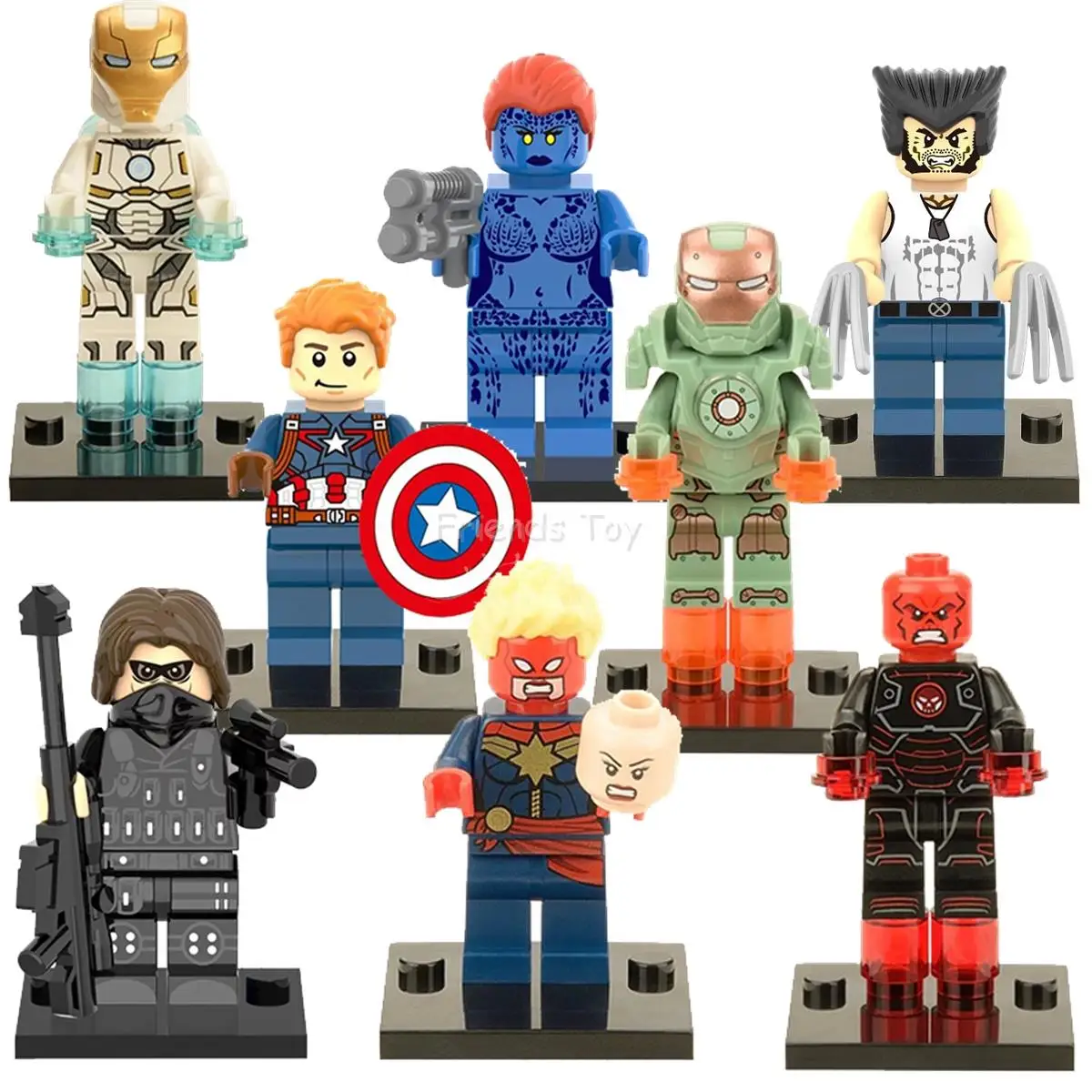 

Raven Darkholme Ironman MK37 Wolverine Captain America Red Skull Block Figure Compatible With Lego