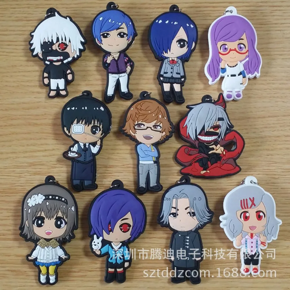 

Tokyo ghoul Anime character PVC pendants key chain double sided soft silicona para llaves Bag Charm Keyring Jewelry kid Toy gift