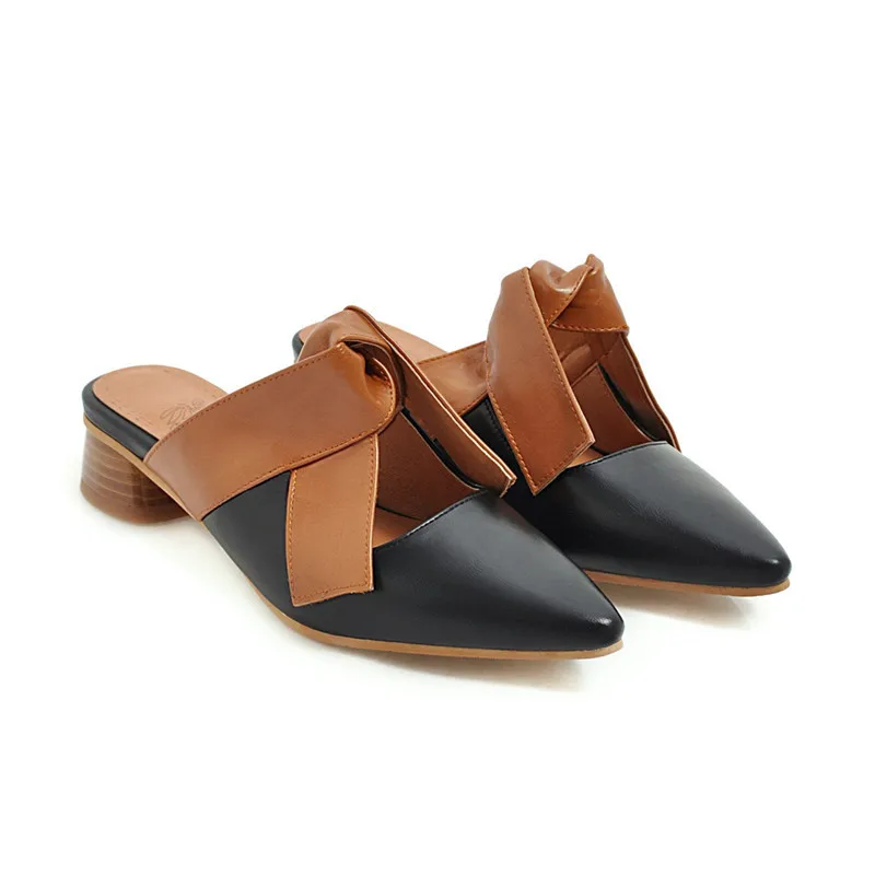 

B2-7 Size 34-48 Ladies Spring Autumn Plus Size Slippers Female Shallow Bowknot Slides Woman Thick Heels Shoes Women Leisure Shoe