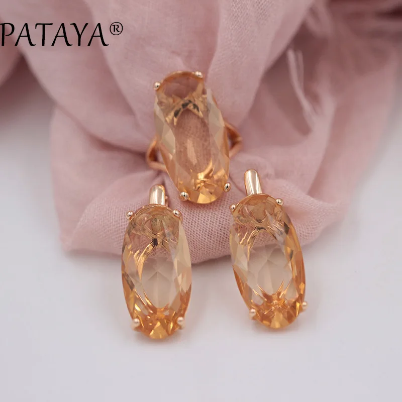 PATAYA New 585 Rose Gold Fine Jewelry Sets Oval Artificial Cubic Zircon Big Dangle Earrings Ring Sets Women Vintage Jewelry Set PATAYA New 585 Rose Gold Fine Jewelry Sets Oval Artificial Cubic Zircon Big Dangle Earrings Ring Sets Women Vintage Jewelry Set
