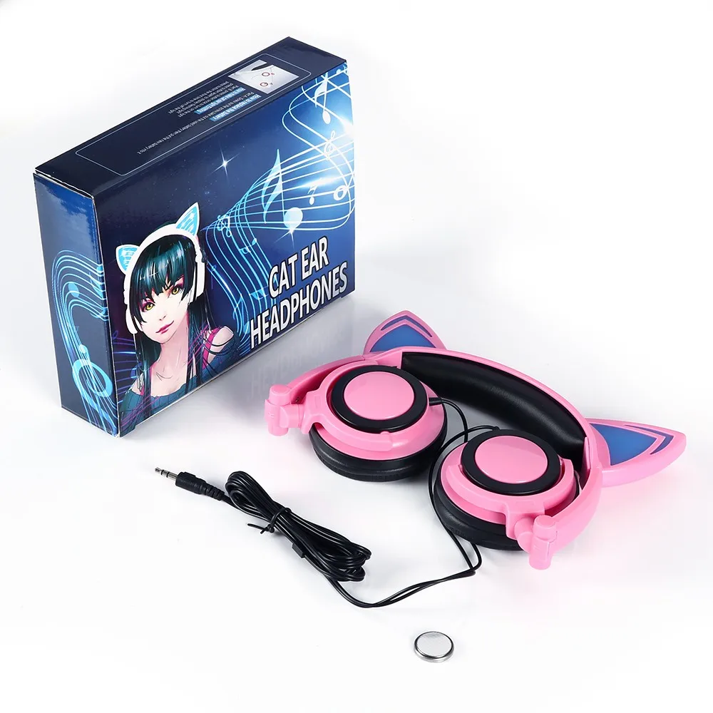 

Foldable Flashing Glowing cat ear headphones Gaming Headset Earphone with LED light For PC Mobile Phone