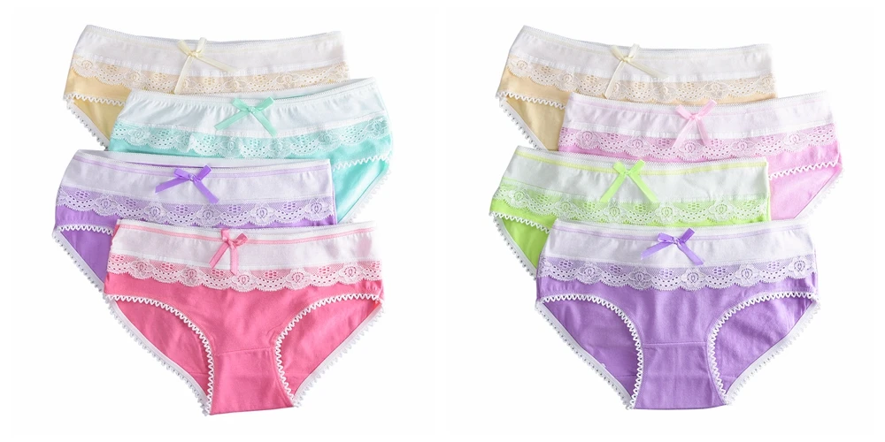 Briefs para Meninas Calcinha de Renda Lote Crianças Roupa Interior Floral Doces Cores Jovem Menina Adolescentes Curta Calças Cuecas 9-20 t 4 Pçs - 7 High Quality Mamãe e Bebê