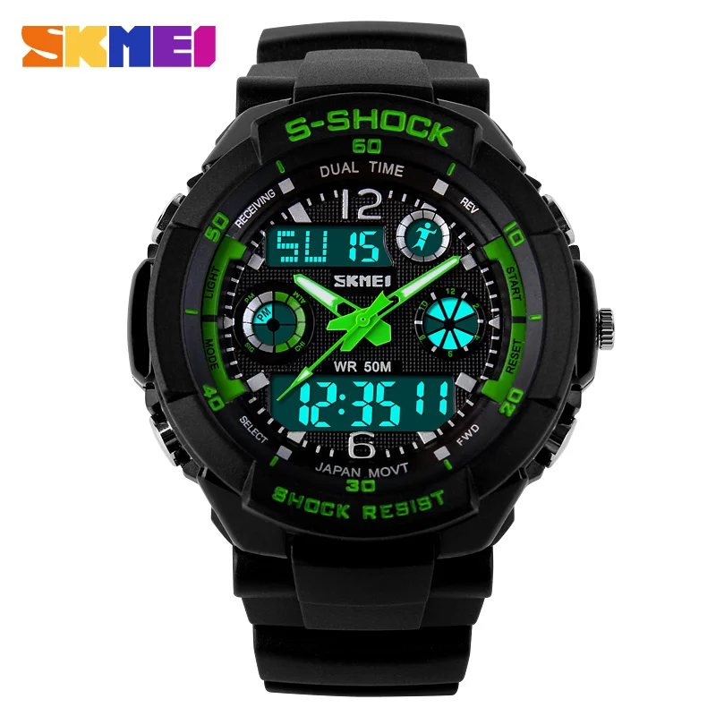 

SKMEI 1060 Children Sports Watches Fashion Men Quartz Dual Time Digital Watch Boys LED Kids 50M Waterproof Wristwatches Relogio