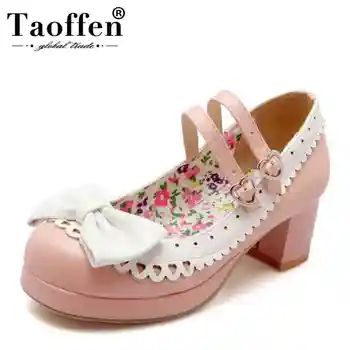 

TAOFFEN Size 33-43 Ladies High Heel Shoes Women Round Toe Platform Bowtie Thick Heels Pumps Office Ladies Party Dating Footwear