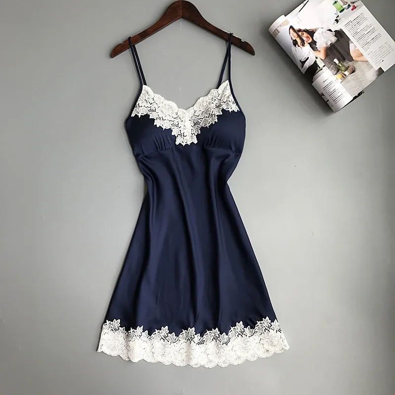 

Summer New Women Home Casual Dress Sexy Lace Trim Nightwear Nightgown V-Neck Sleepwear Mini Nightdress Bathrobe Gown JA31