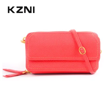 

KZNI Genuine Leather Womens Wallets and Purses Shoulder Strap Bag for Girl High Quality Leather Purse Portomonee Femmes Sac 2162