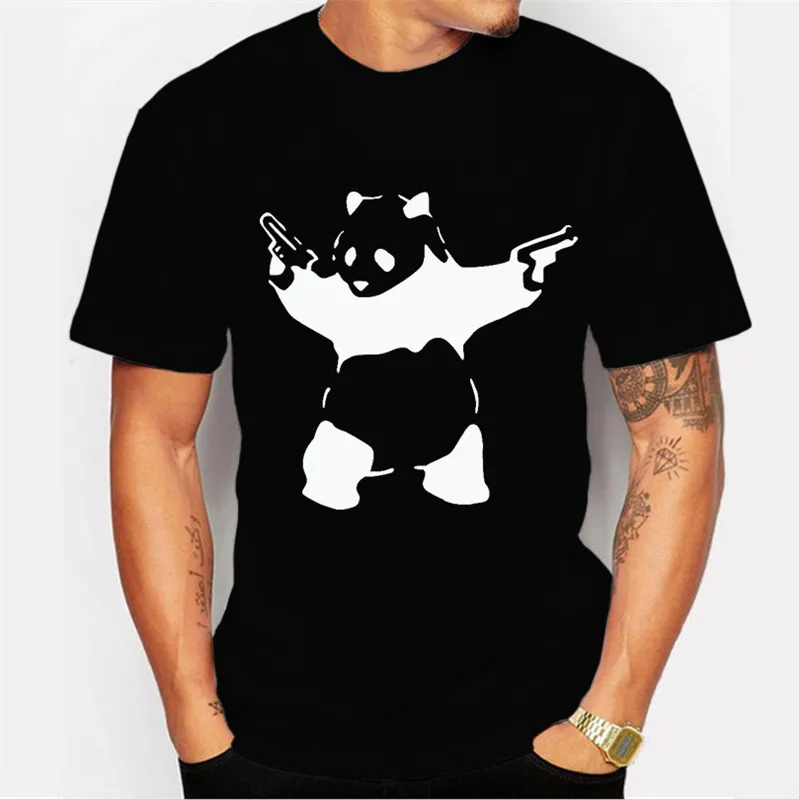 Fashion Hip hop cute panda men shirt short sleeved T shirt printing Top