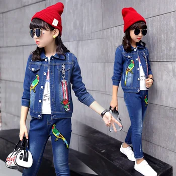 

2018 New South Korean version of the children's suit girl spring children's children sequins cowboy two-piece children's clothin