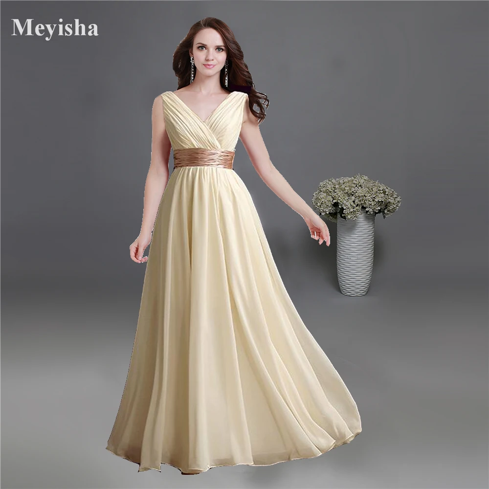

ZJ0141 champagne chiffon sexy sweetheart party dress new bridesmaid dresses long plus size maxi 2015 new arrival V neck