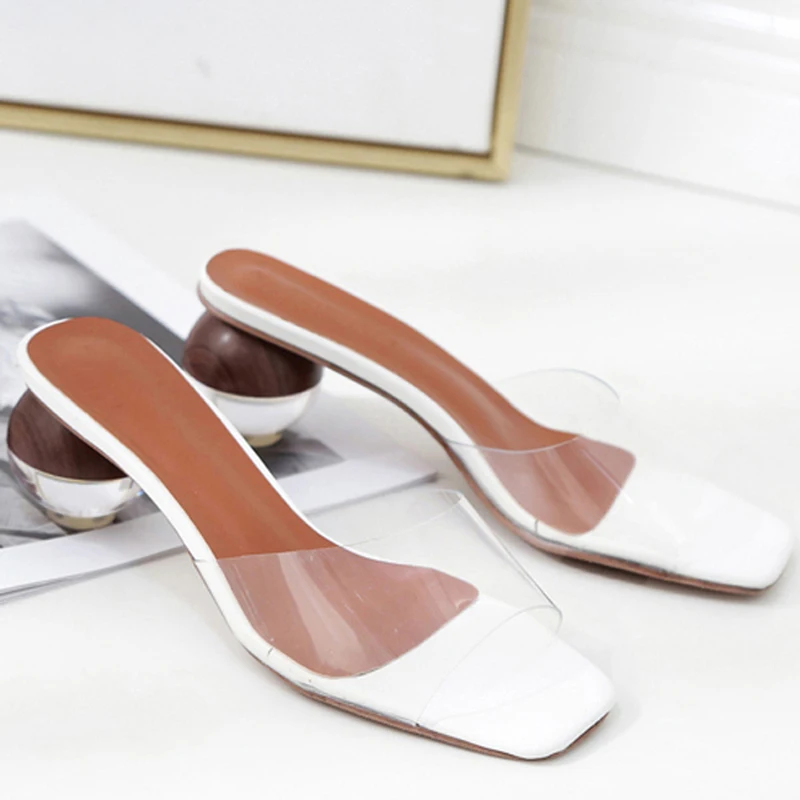 

MONMOIRA Geometric Heel Women Sandals Vintage Square Toe Transparent PVC Sandals Women High Heel Slipper Sandals SWC0380