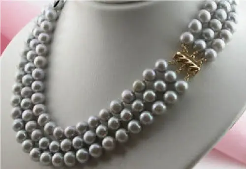 

Wholesale price 16new ^^^^3 ROW AAA 9-10MM tahitian silver gray pearl necklace 18-20 inch gold cl r